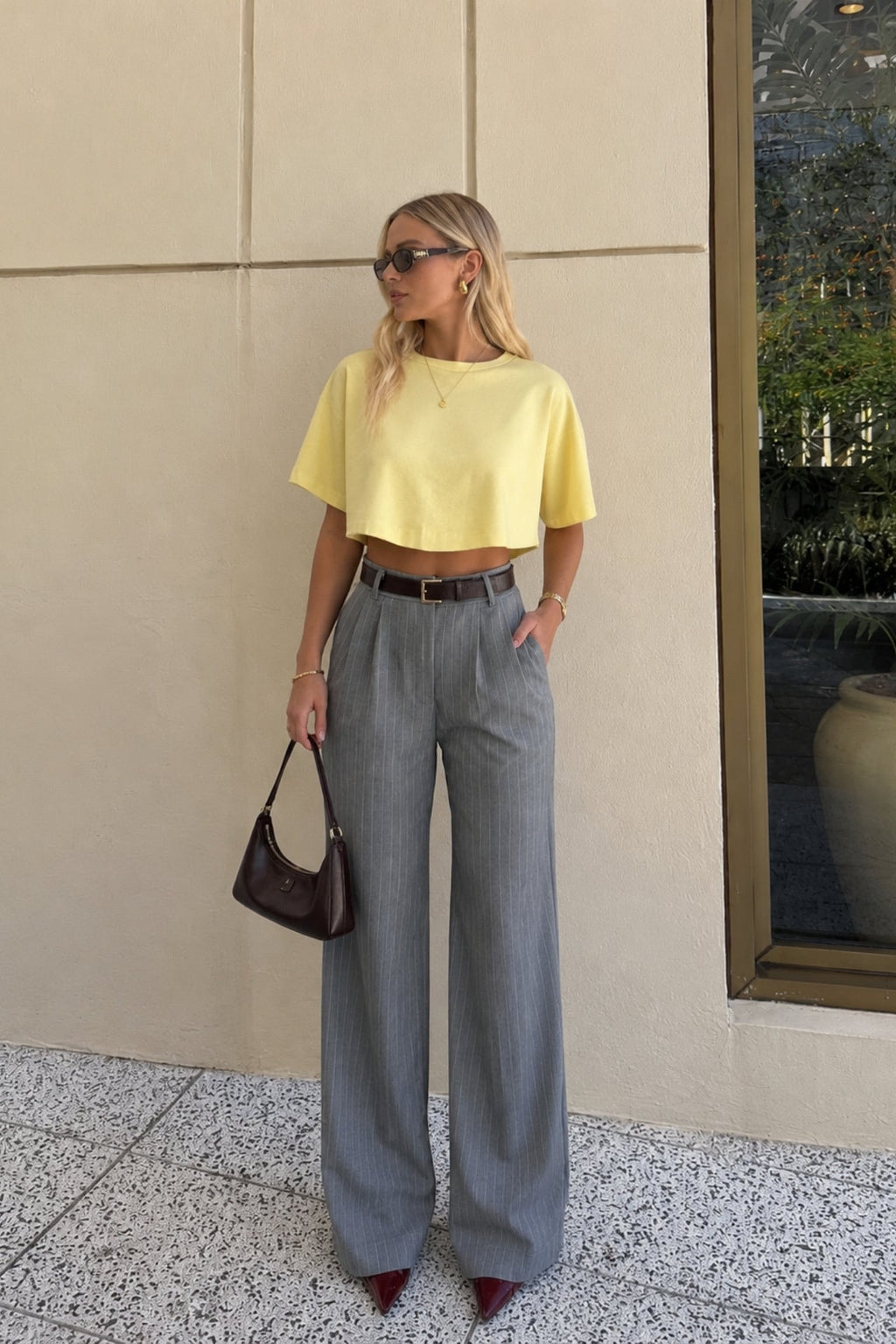 Washed Effect Yellow Crop T-Shirt