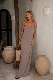 Strappy V-Neck Maxi Modal Brown Dress