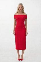 Shoulder Fold Detail Maxi Red Dress