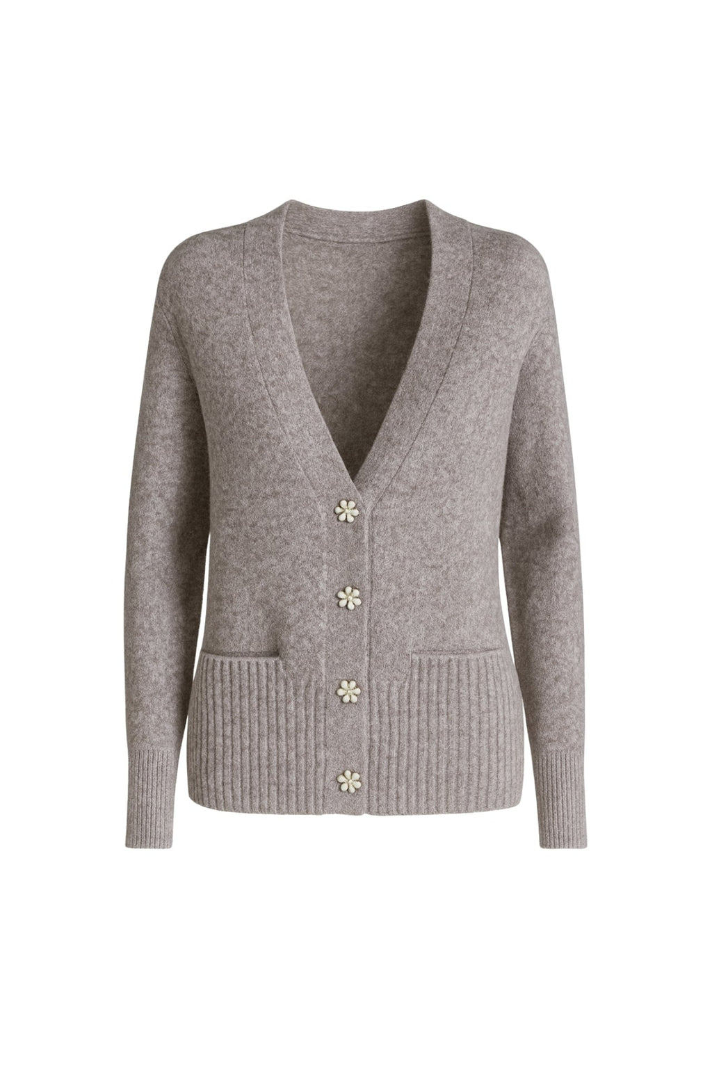 Accessory Detail V-Neck Gray Knit Cardigan