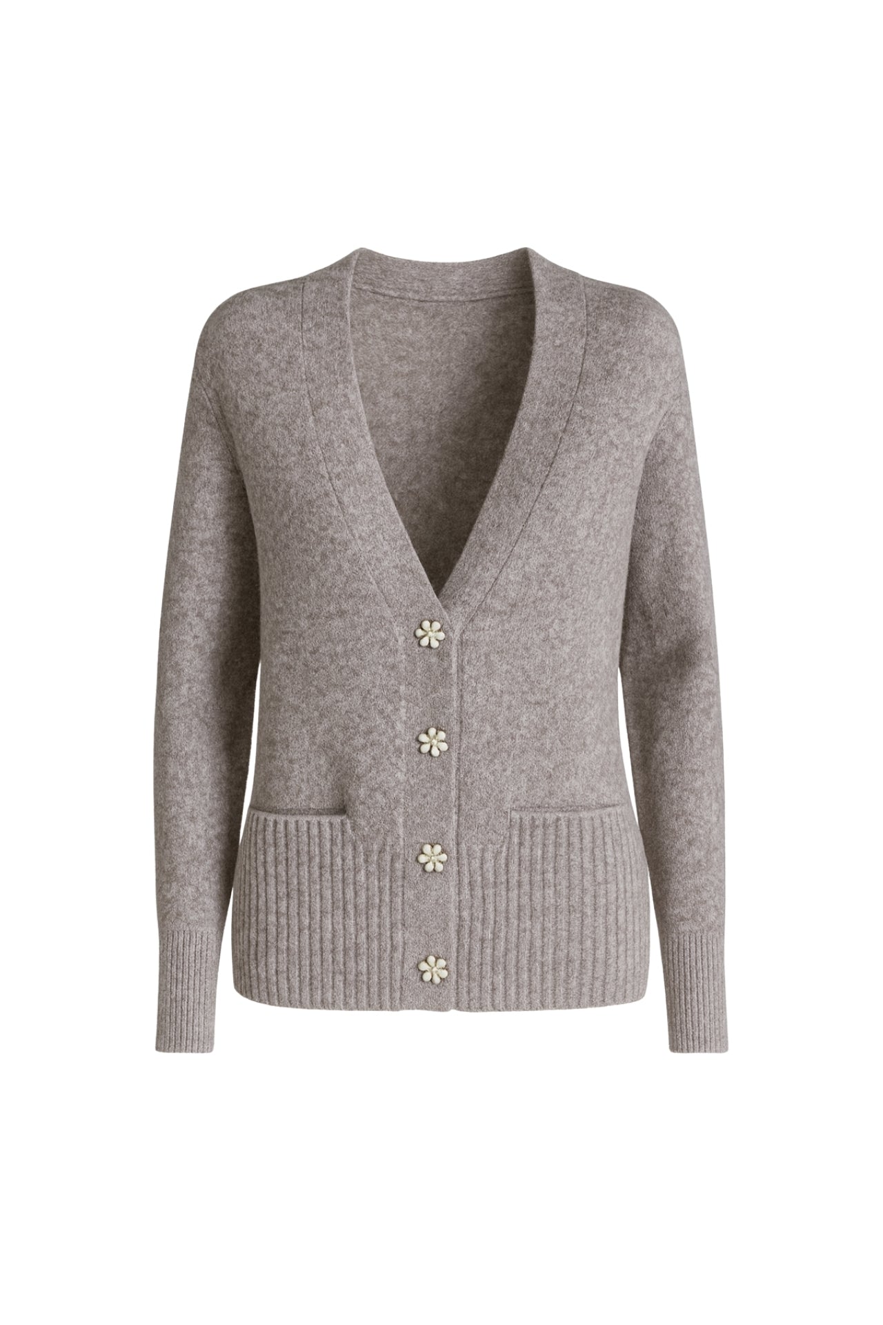 Accessory Detail V-Neck Gray Knit Cardigan