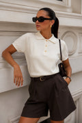 Polo Collar Gold Buttoned White Blouse