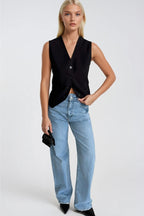 Welt Pocket Buttoned Navy Blue Vest