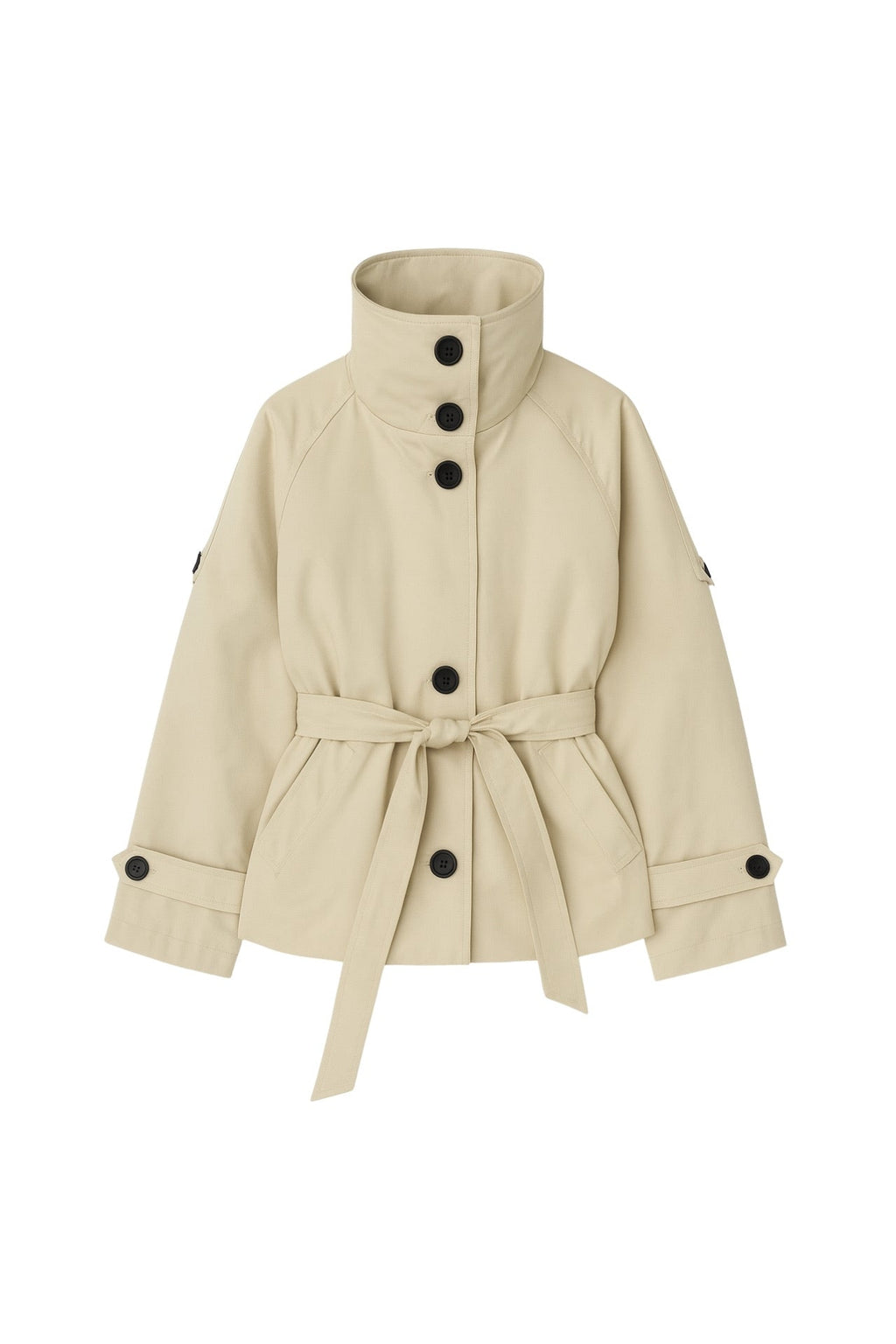 High Neck Crop Beige Trench Coat