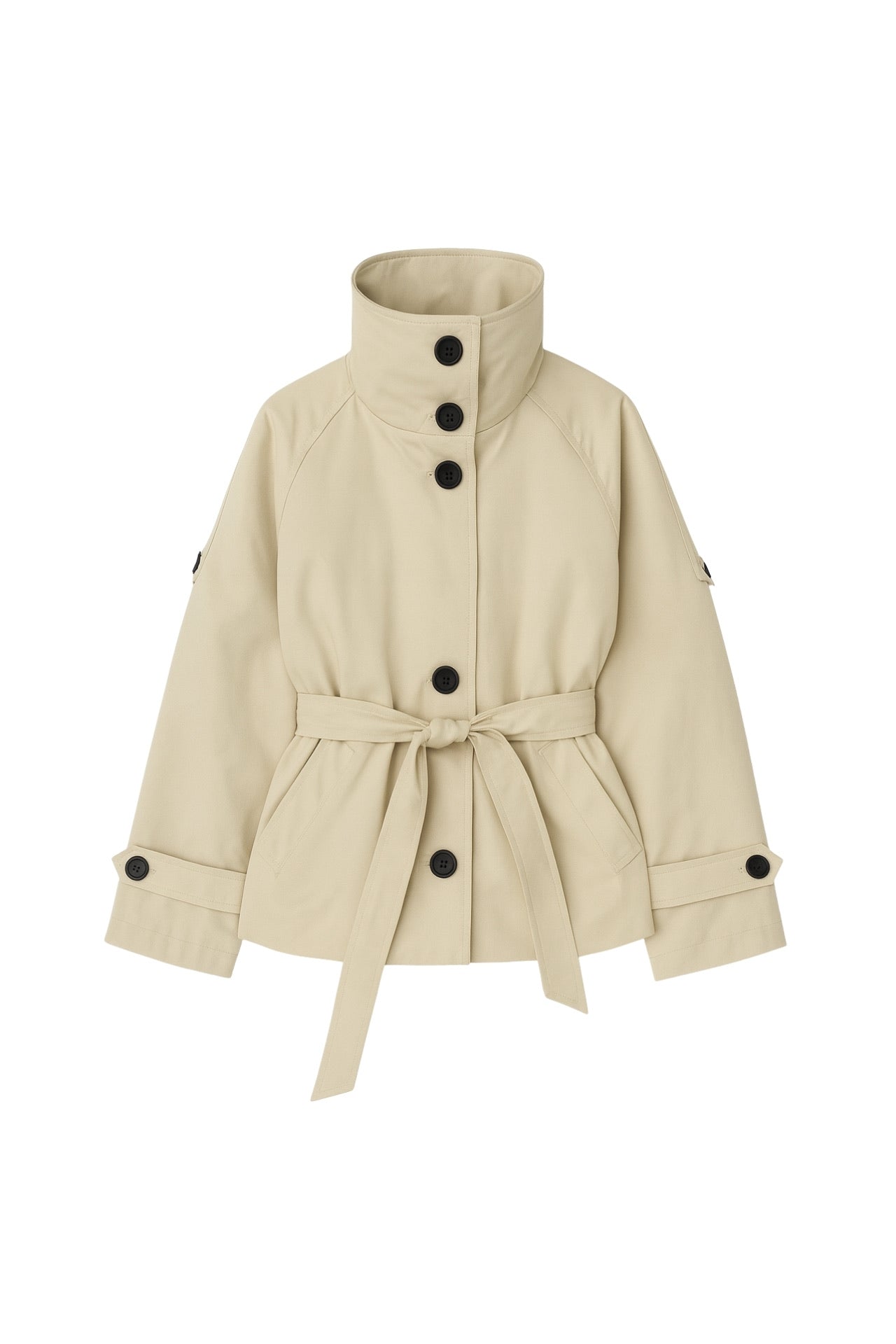 High Neck Crop Beige Trench Coat