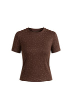 Stone Detail Stretch Brown Crop T-Shirt