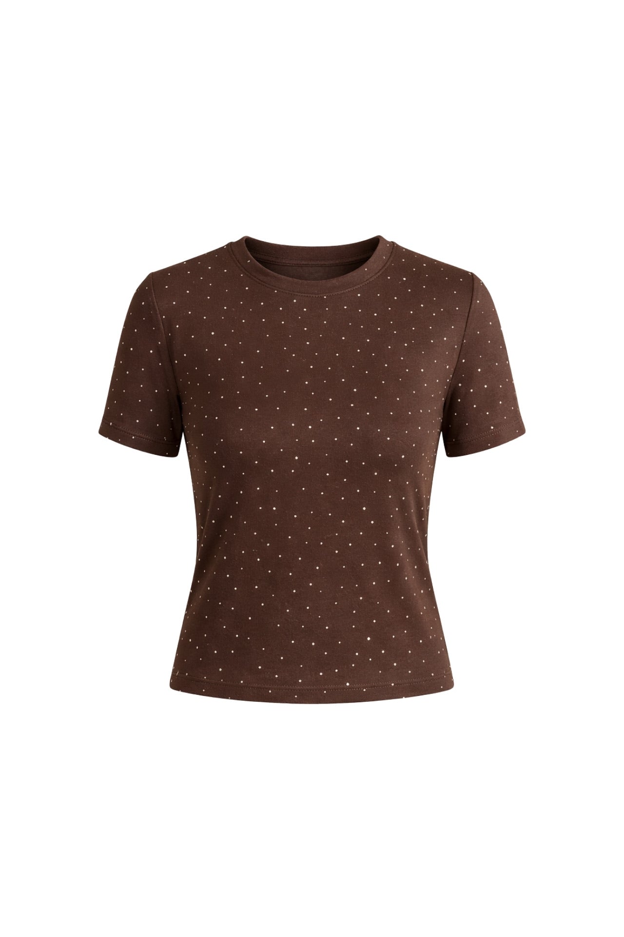 Stone Detail Stretch Brown Crop T-Shirt