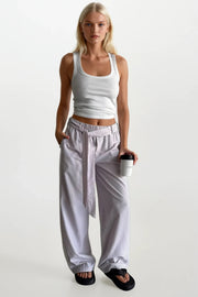 Striped Pink Trousers with Belt Detail