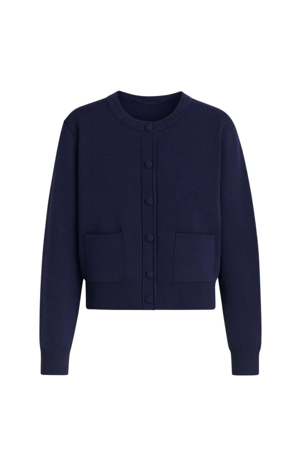 Buttoned Double Pocket Navy Knit Cardigan