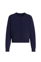 Buttoned Double Pocket Navy Knit Cardigan