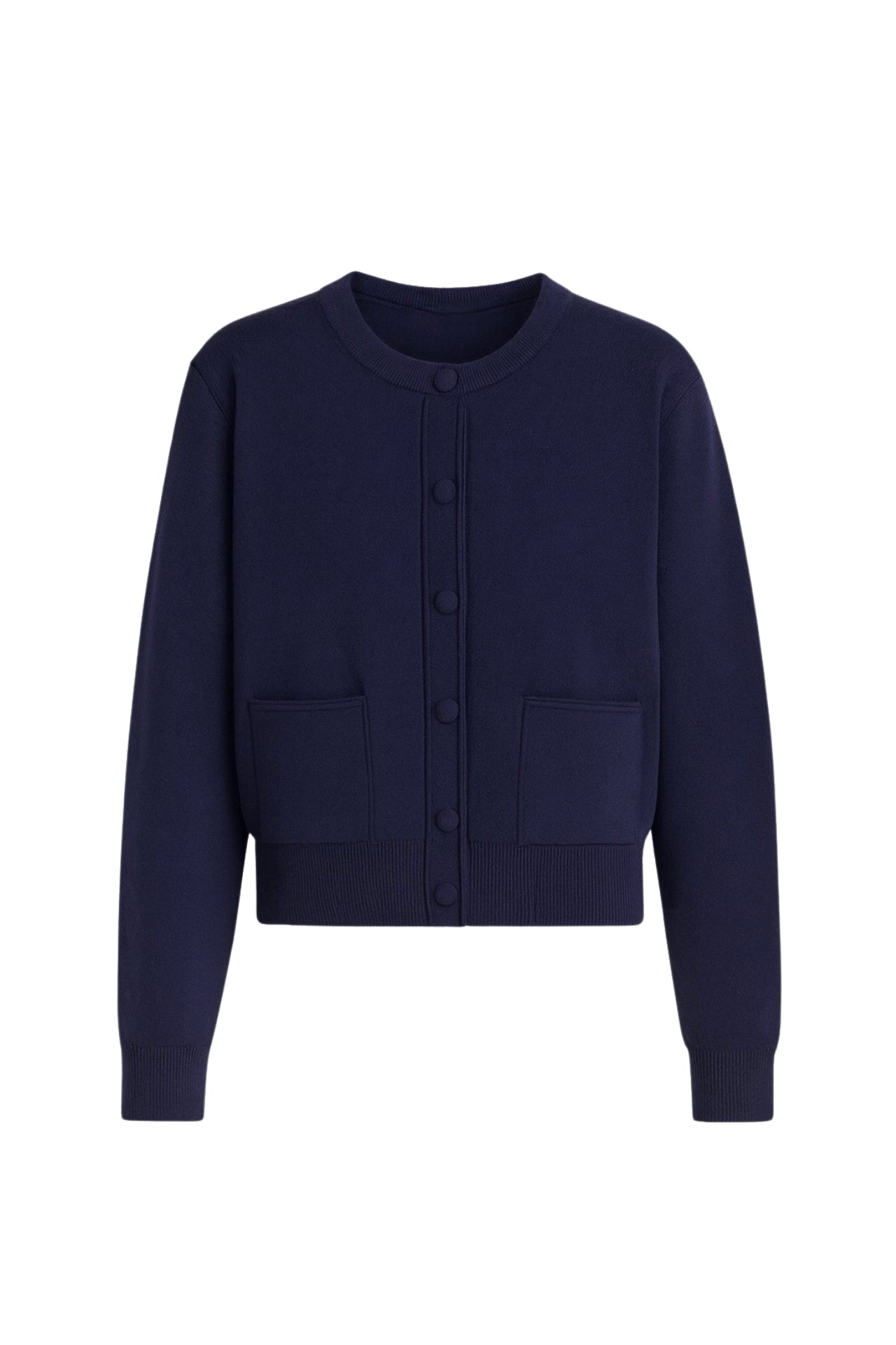 Buttoned Double Pocket Navy Knit Cardigan