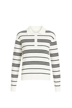 Striped Polo Collar White Blouse