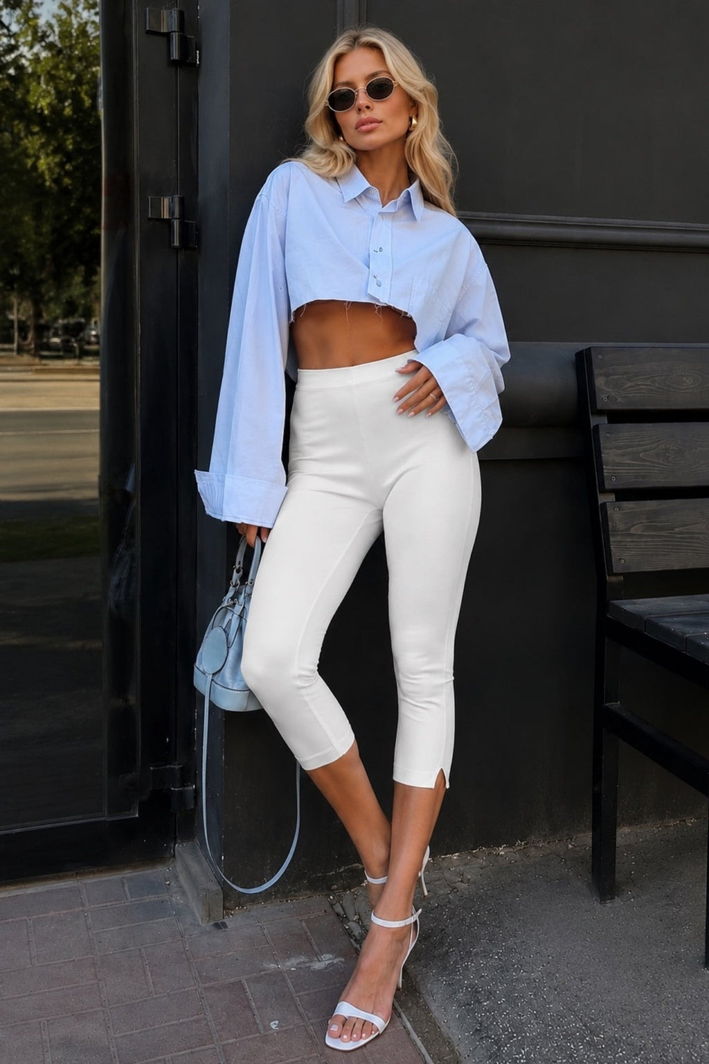 High Waist Stretch White Bermuda Shorts