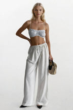 Drawstring Detail Cotton White Pants