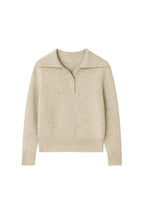 Polo Collar Beige Buttoned Knit Sweater