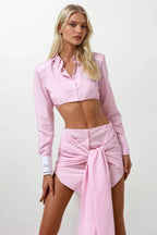 Tied Pink Striped Skirt