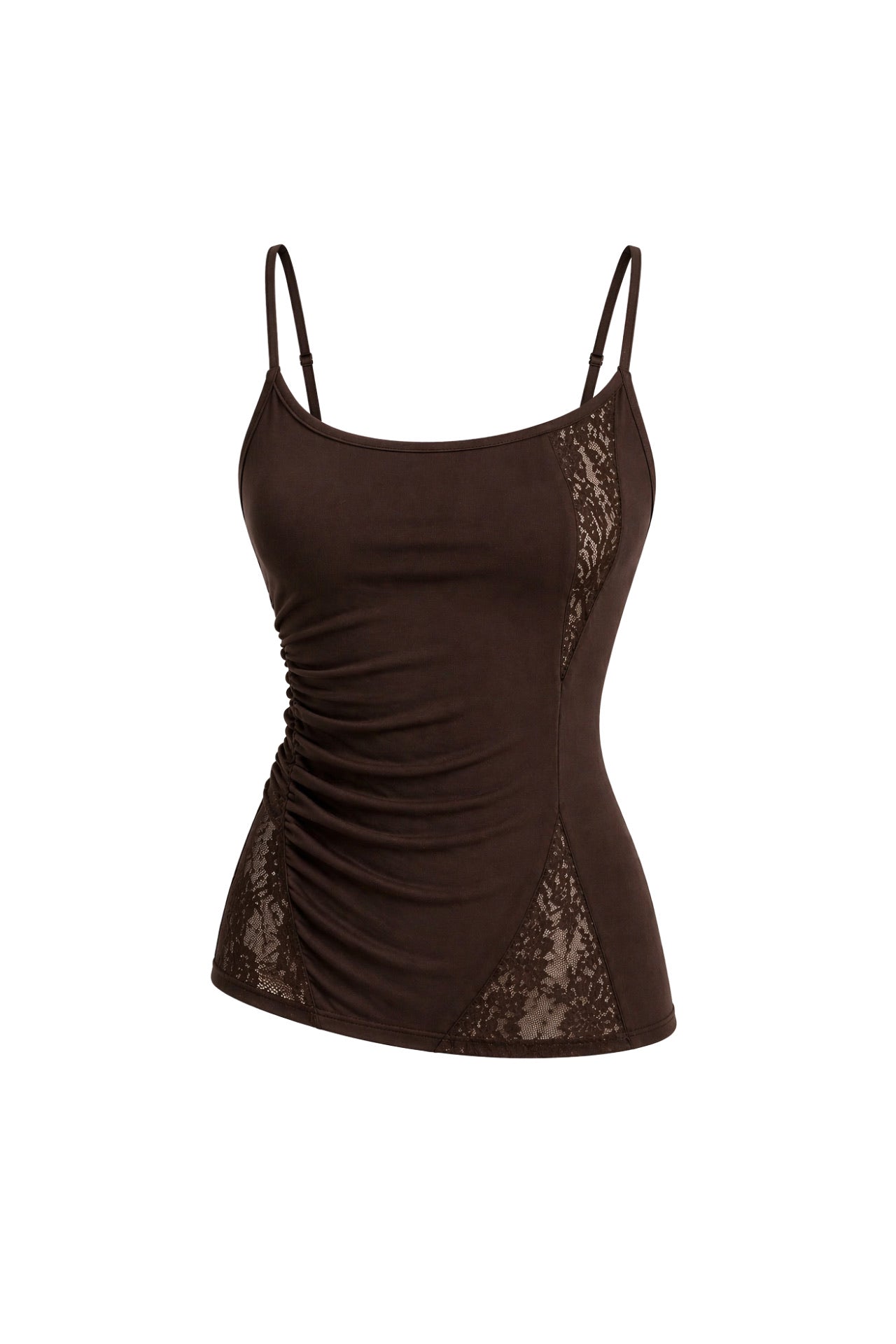 Strappy Ruched Detail Brown Dantel Blouse