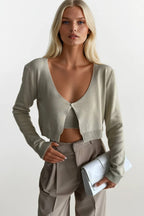 Strappy Blouse Cardigan Beige Knit Set