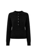 Crew Neck Button Detail Textured Black Blouse