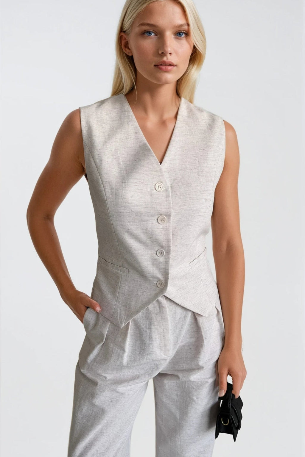 Flato Pocket Buttoned White Vest