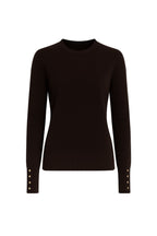 Button Detail Crew Neck Black Blouse