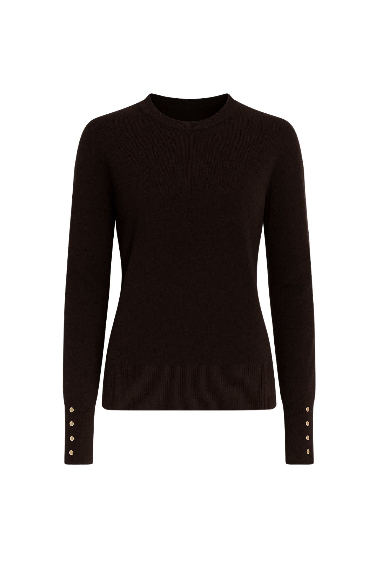 Button Detail Crew Neck Black Blouse