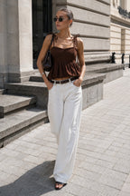 Spaghetti-Strap Ruched Betay Brown Balon Blouse