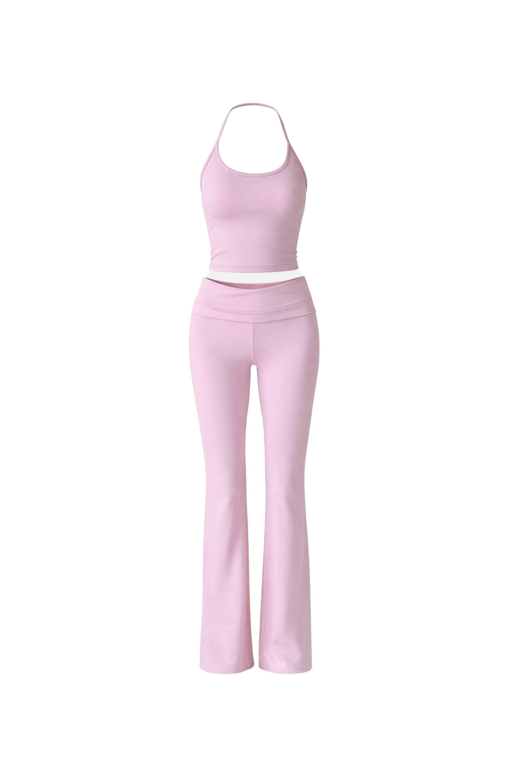 Spaghetti Strap Blouse Wide Leg Pants Pink Two-Piece Set