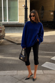 Crew Neck Textured Navy Basic Kazak