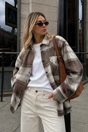 Basic Oversized Beige Plaid Shirt