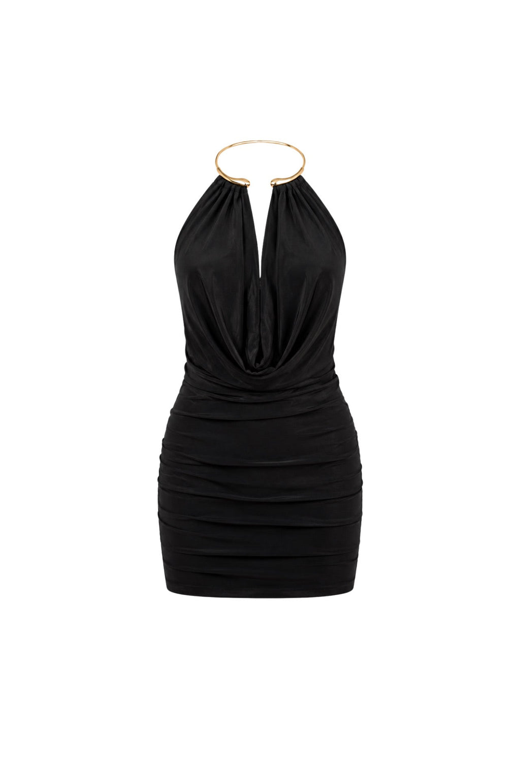Plunging Neckline Accessory Detail Black Mini Dress