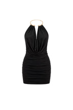Plunging Neckline Accessory Detail Black Mini Dress