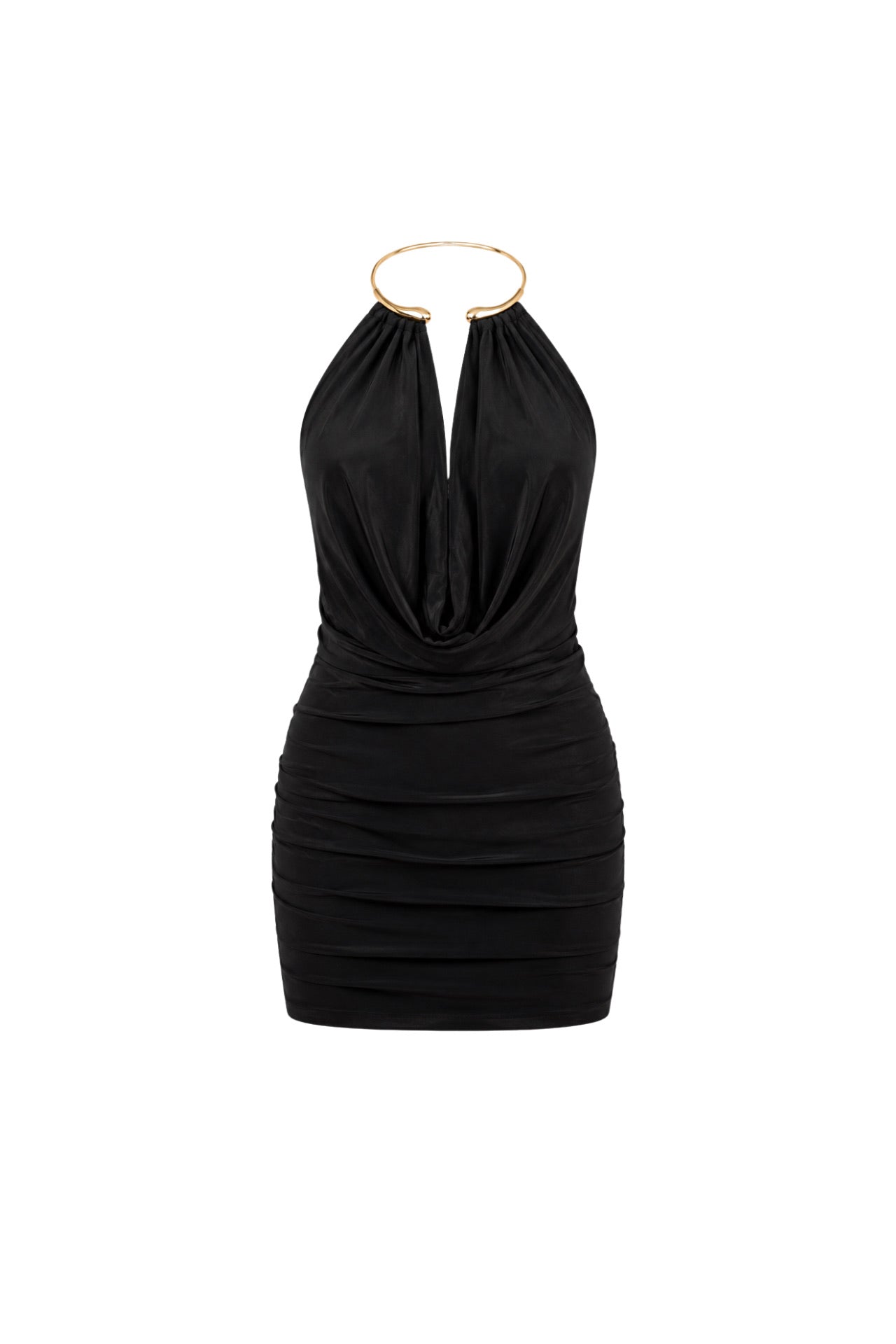 Plunging Neckline Accessory Detail Black Mini Dress