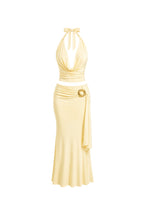 Cowl Neck Blouse Accessory Detail Maxi Skirt Two-Piece Yellow Set