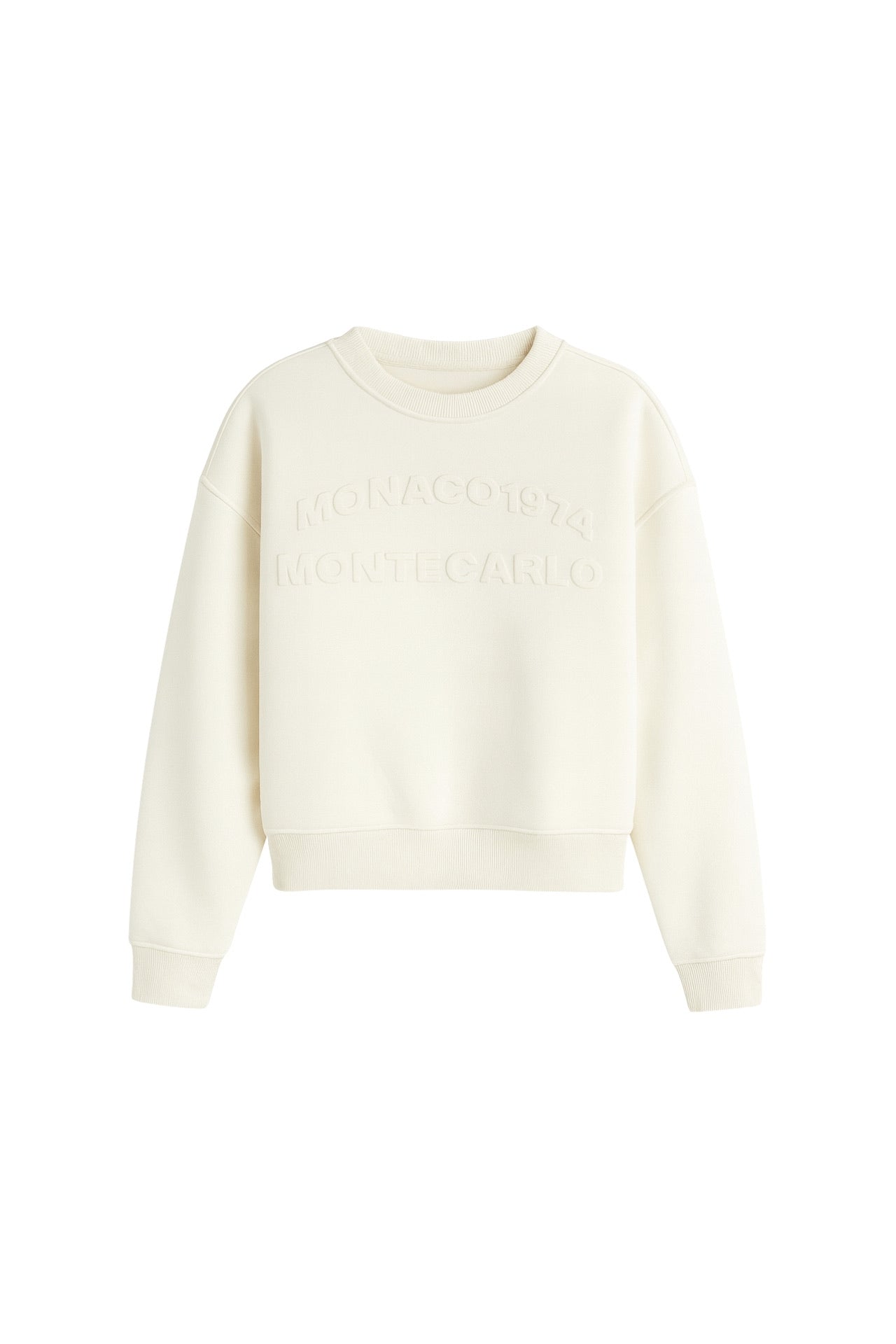 Crew Neck Kabartma Baskili Ecru Sweatshirt