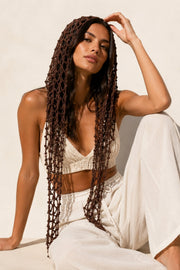 Brown Tie-Up Hair Accessory with Pearl Detail