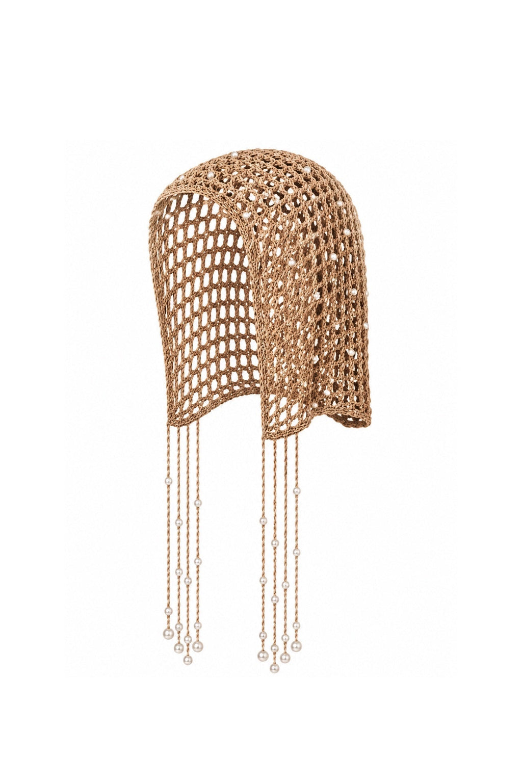 Fringed Pearl Detail Mink Knit Cap