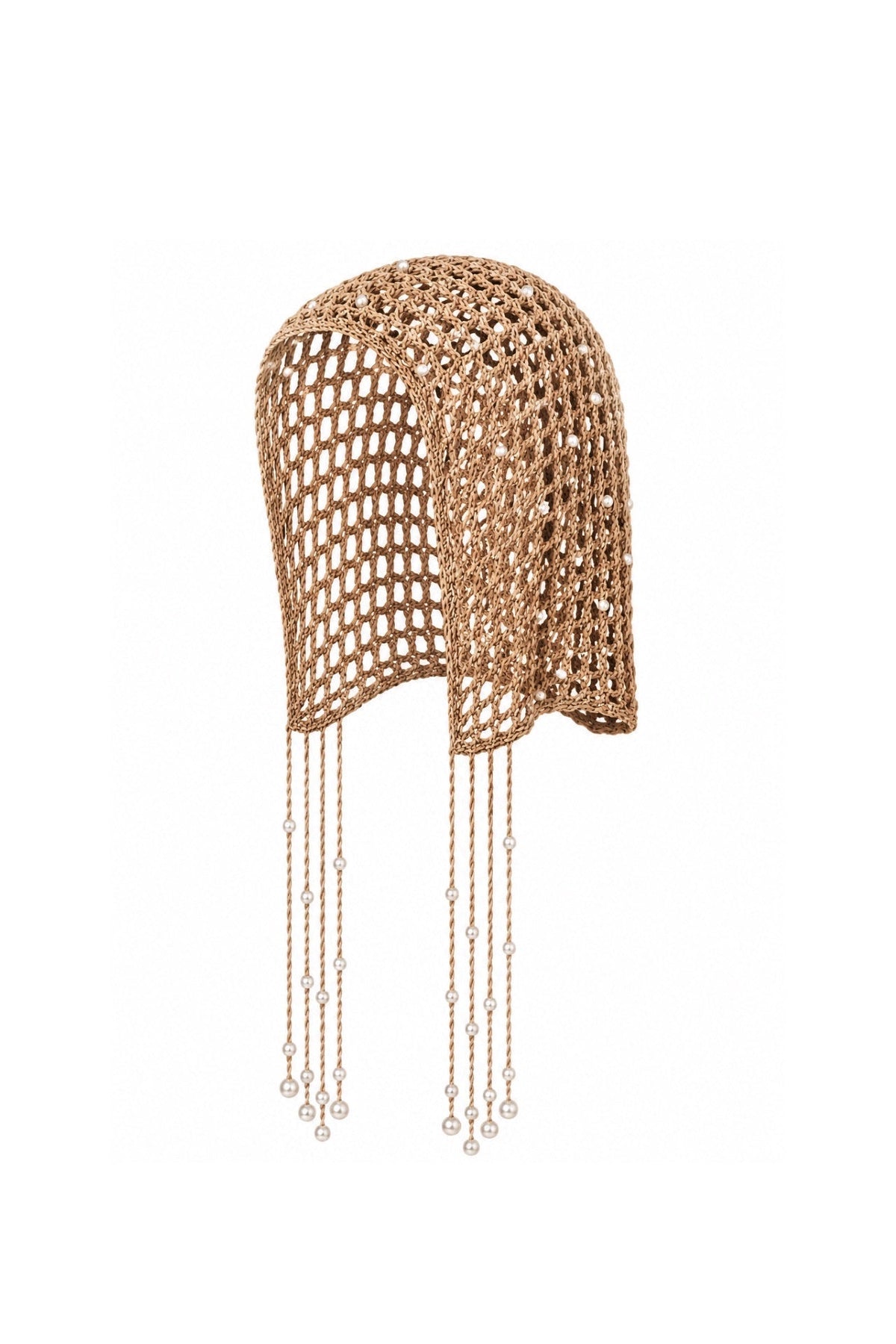 Fringed Pearl Detail Mink Knit Cap