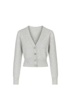V-Neck Accessory Detail Gray Knit Cardigan