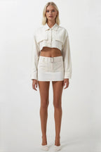 Waistt Detail Ecru Mini Skirt