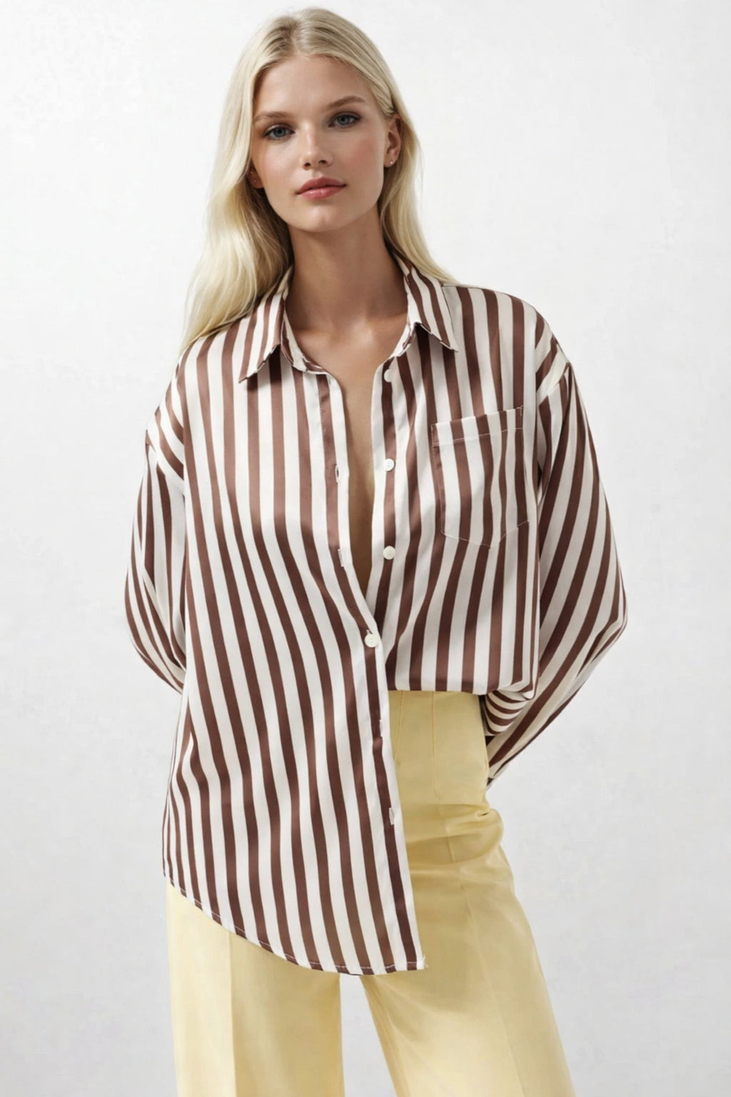 Striped Satin Brown Shirt