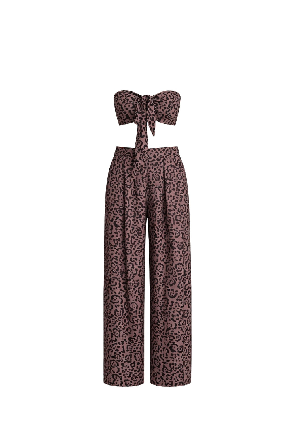 Leopard Pattern Crop Blouse Pants Two-Piece Set