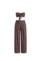 Leopard Pattern Crop Blouse Pants Two-Piece Set
