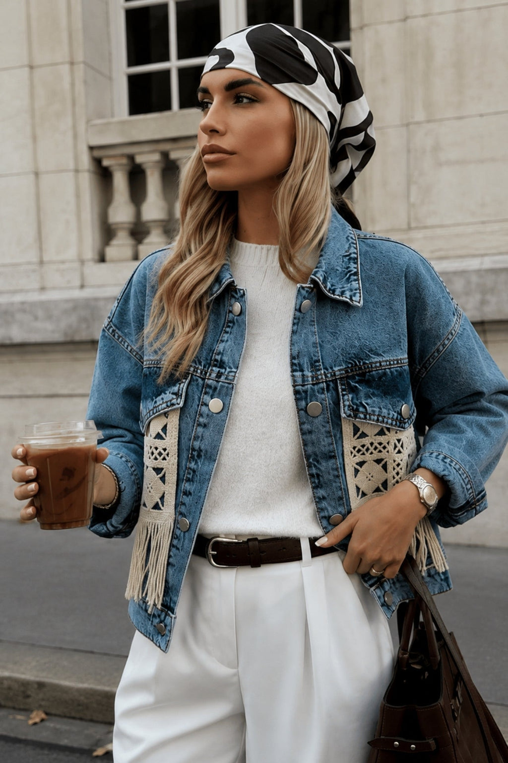 Fringe Detail Basic Light Blue Denim Jacket