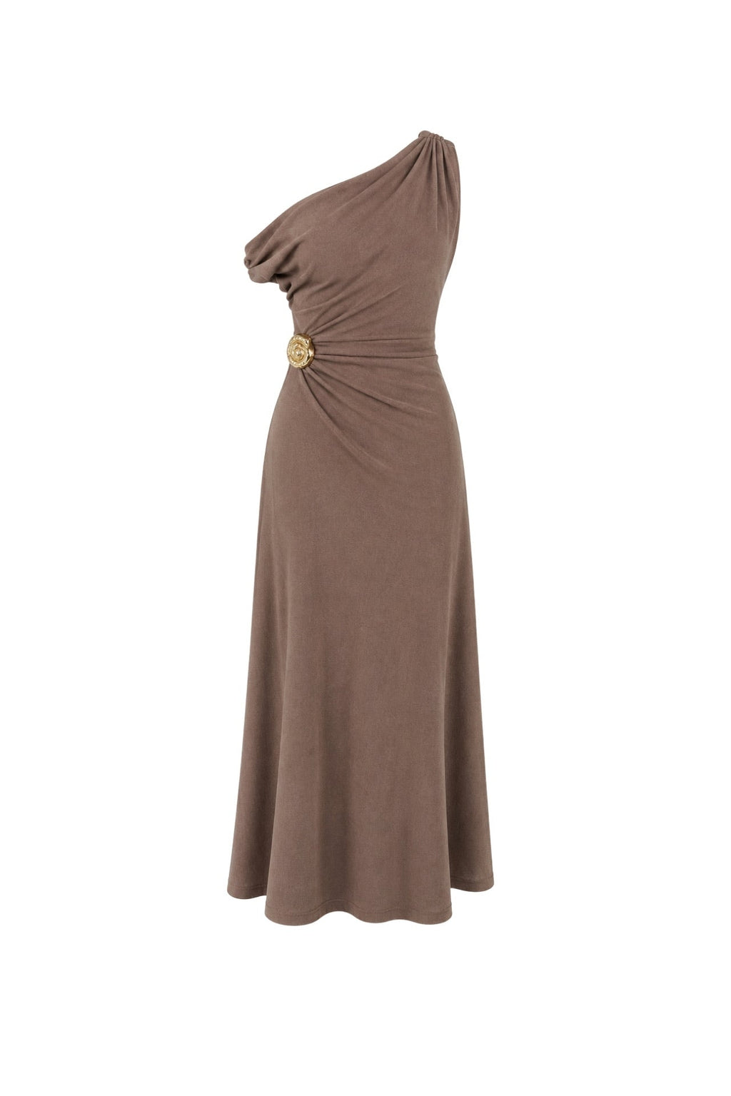 Accessory Detail Off-Shoulder Maxi Mink Dress