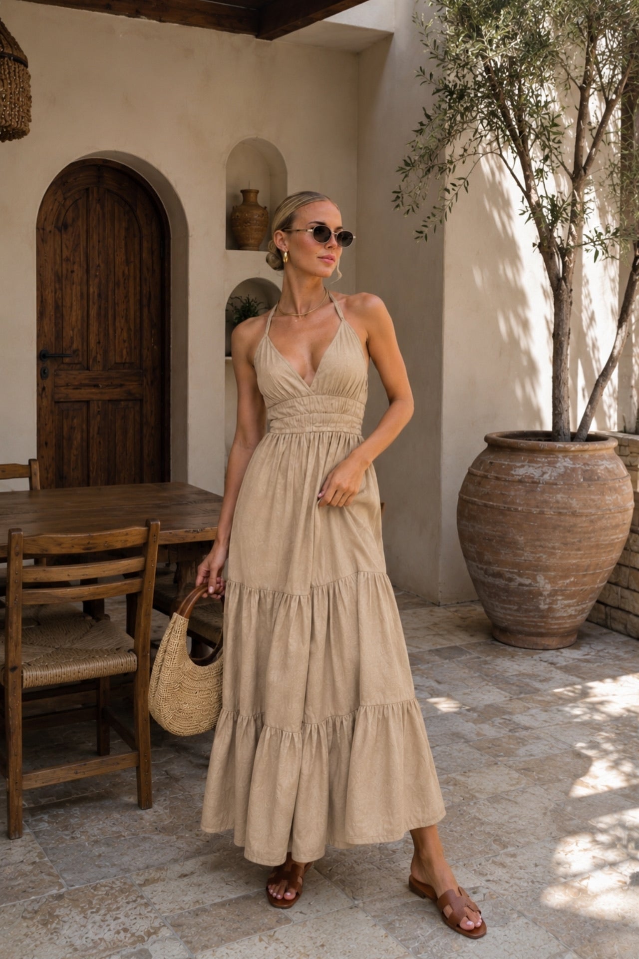 Strappy Open-Back Mink Maxi Dress