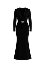 Accessory Detail Omuz And Waist Ruched Black Maxi Dress