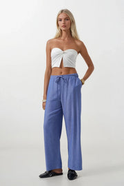 Thin Belted Lace Detail Dark Blue Trousers