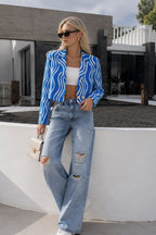 Patterned Blue Crop Jacket