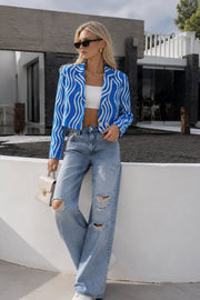 Patterned Blue Crop Jacket